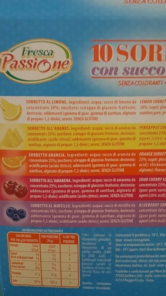 Sorbetti con succo di frutta