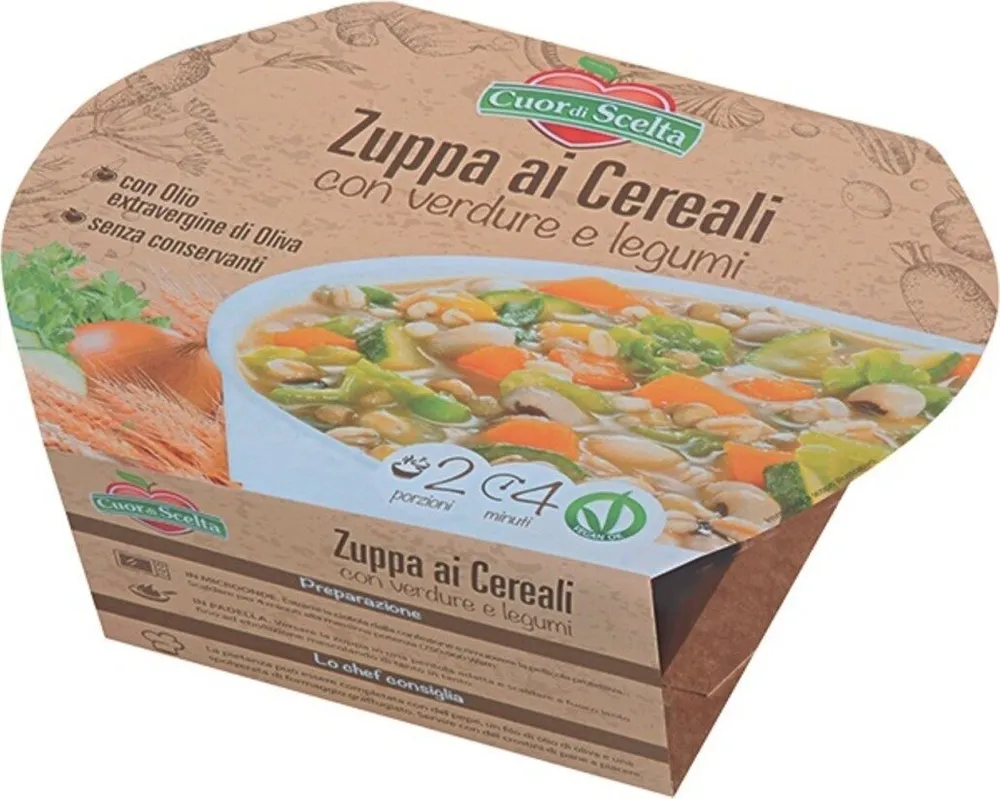Zuppa ai cereali con verdure e legumi