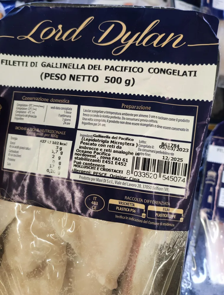 Filetti di gallinella del pacifico congelati