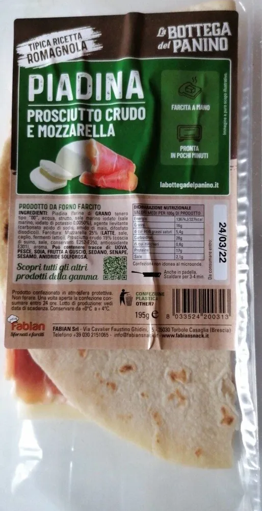 Piadina prosciutto crudo e mozzarella La bottega del panino
