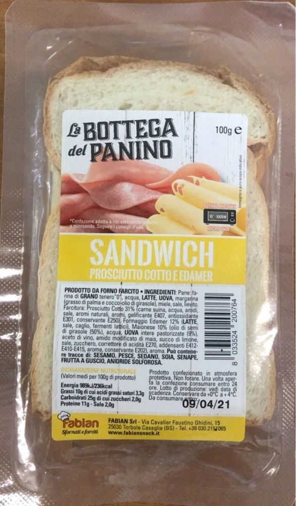 Sandwich prosciutto cotto e edamer
