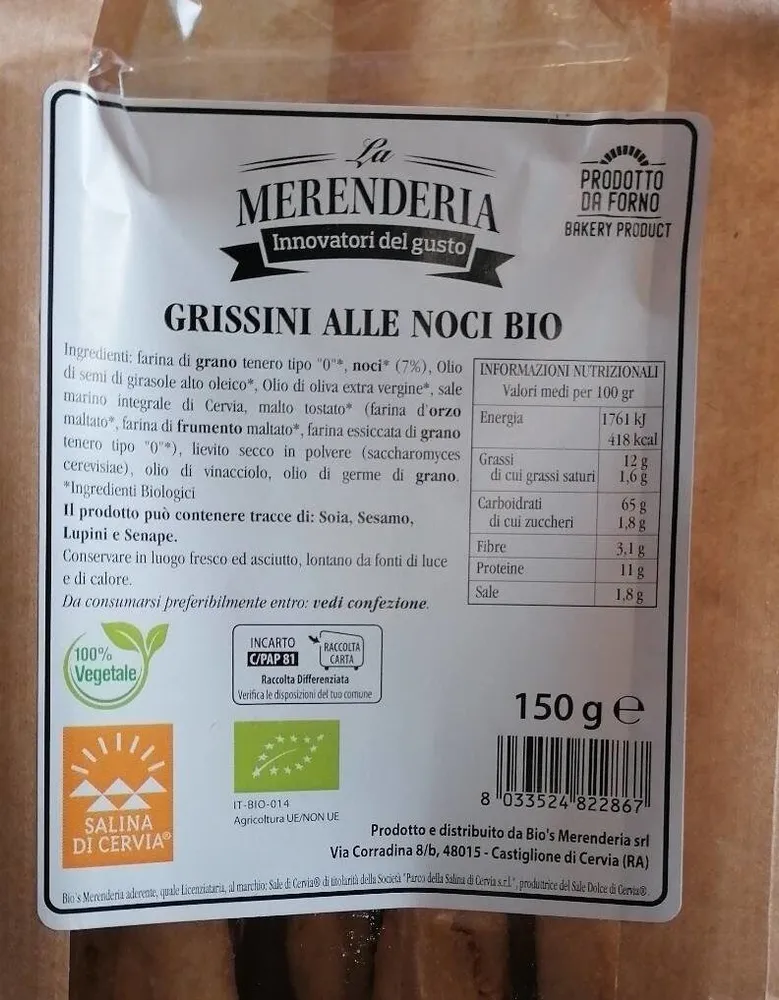 Grissini alle noci bio
