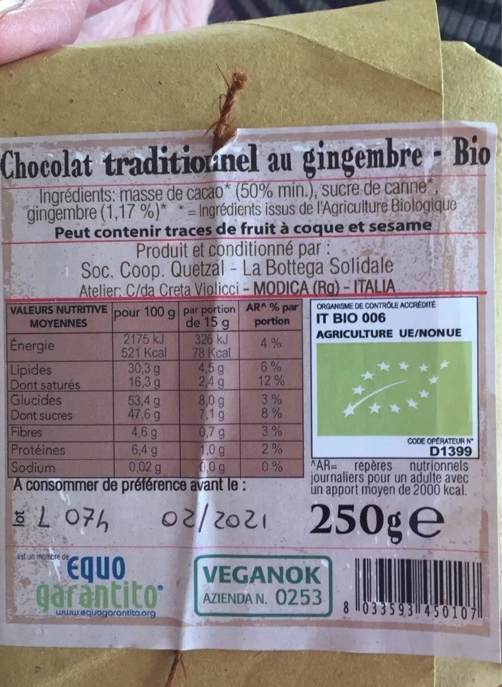 Chocolat traditionnel au gingembre