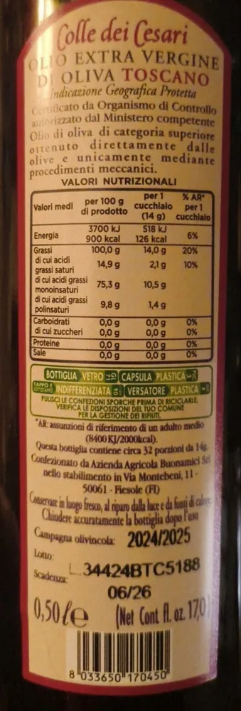 Olio extra vergine di oliva toscano