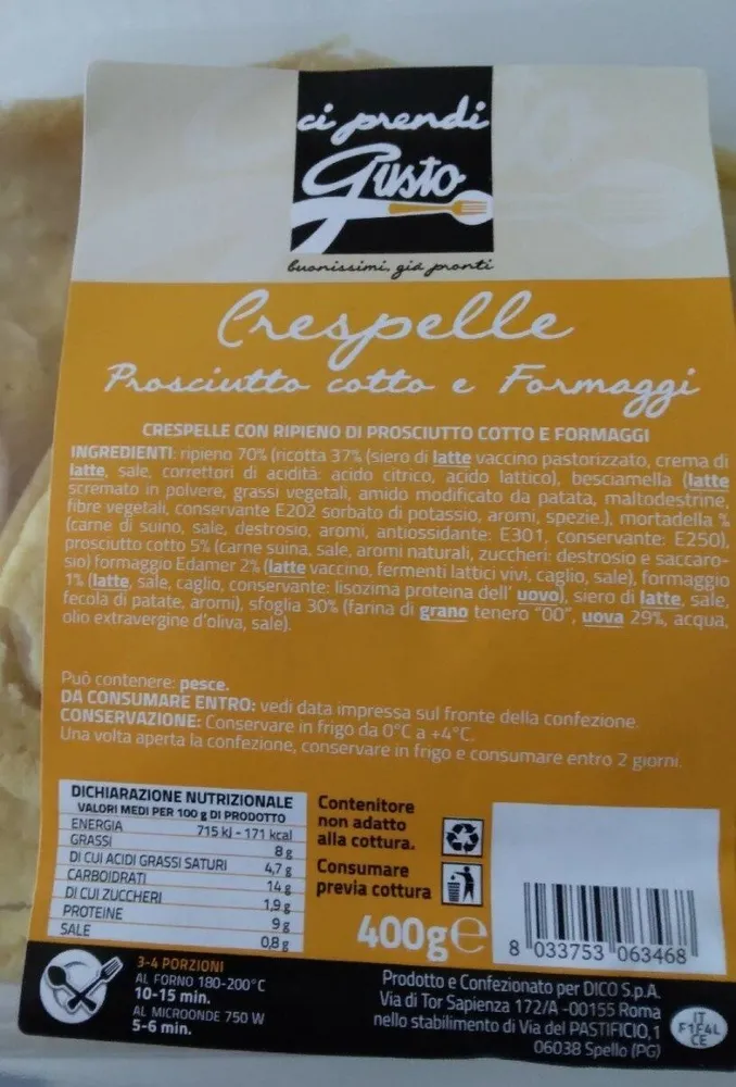 Crespelle prosciutto cotto e formaggio