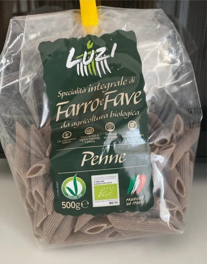 Penne integrali di farro e fave
