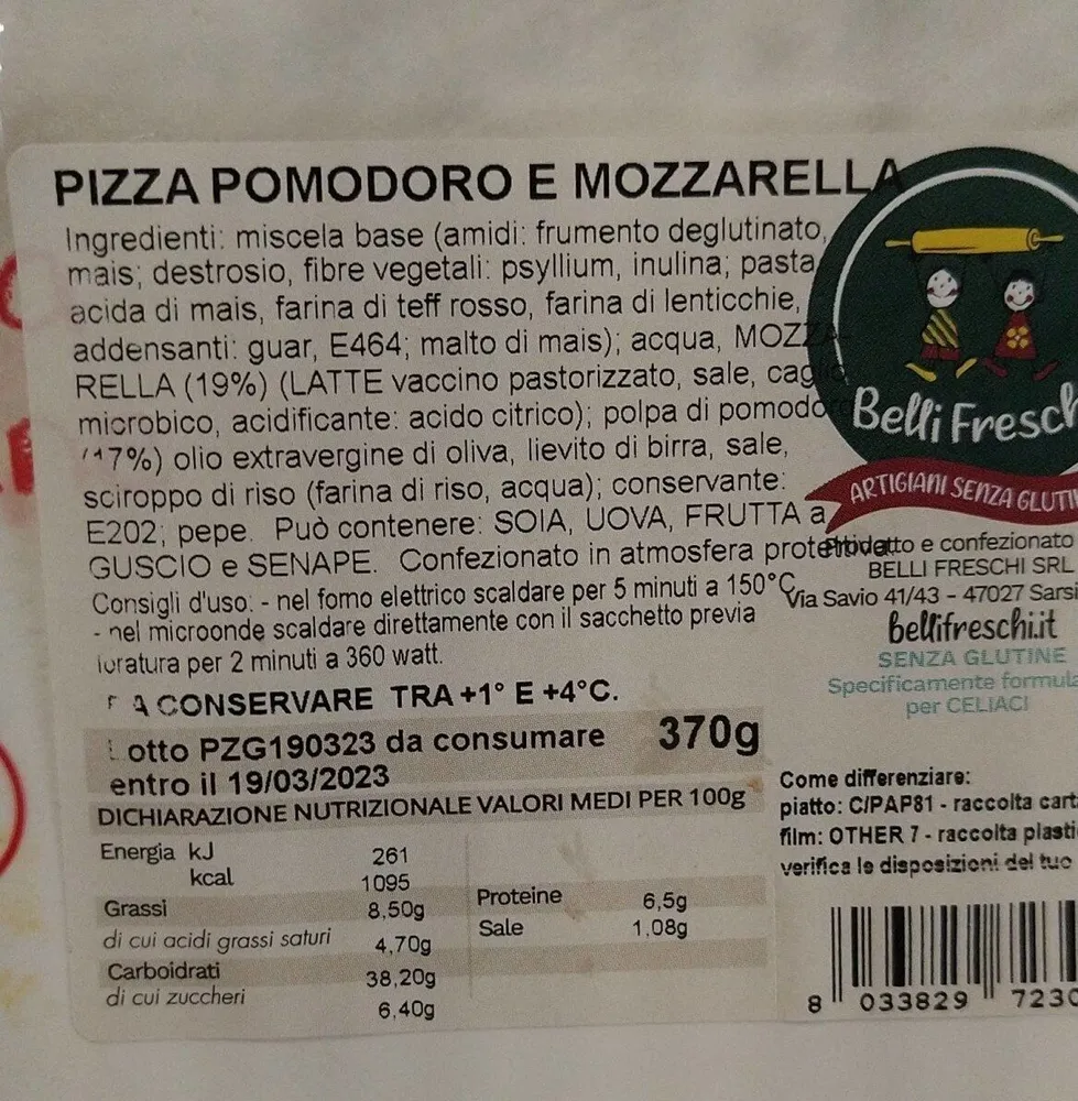 Pizza pomodoro mozzarella senza glutine