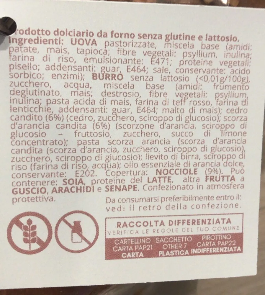 Colomba classica senza glutine senza lattosio