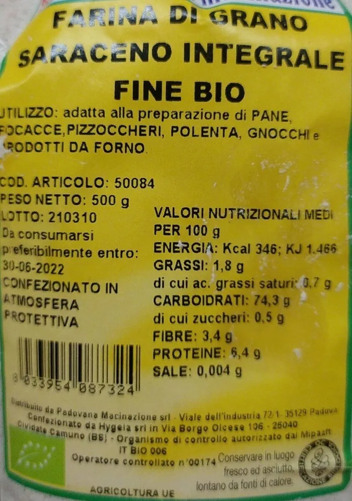 Farina di grano saraceno integrale fine bio