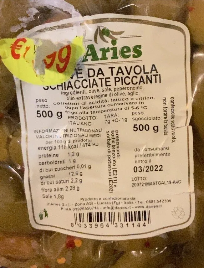 Olive da tavola schiacciate piccanti