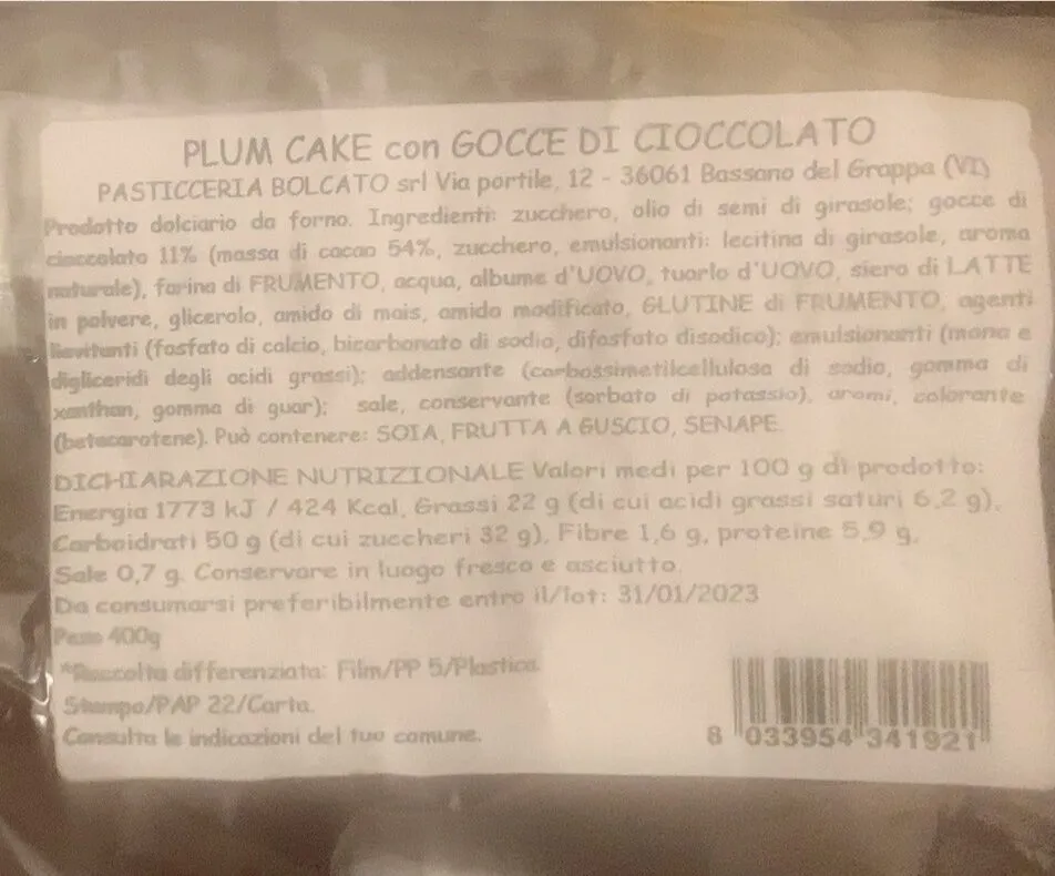Plum cake con gocce di cioccolato