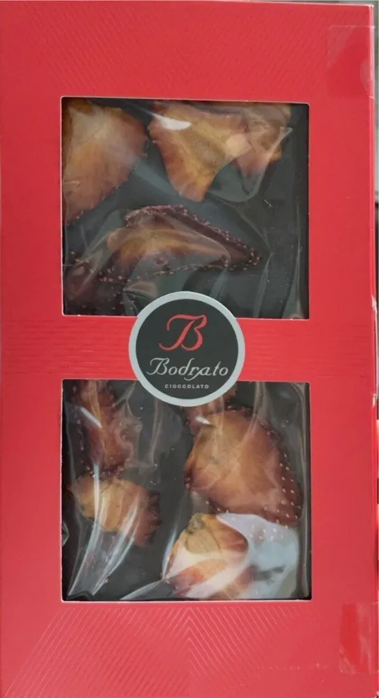 Piastrella di cioccolato fondente con fragola