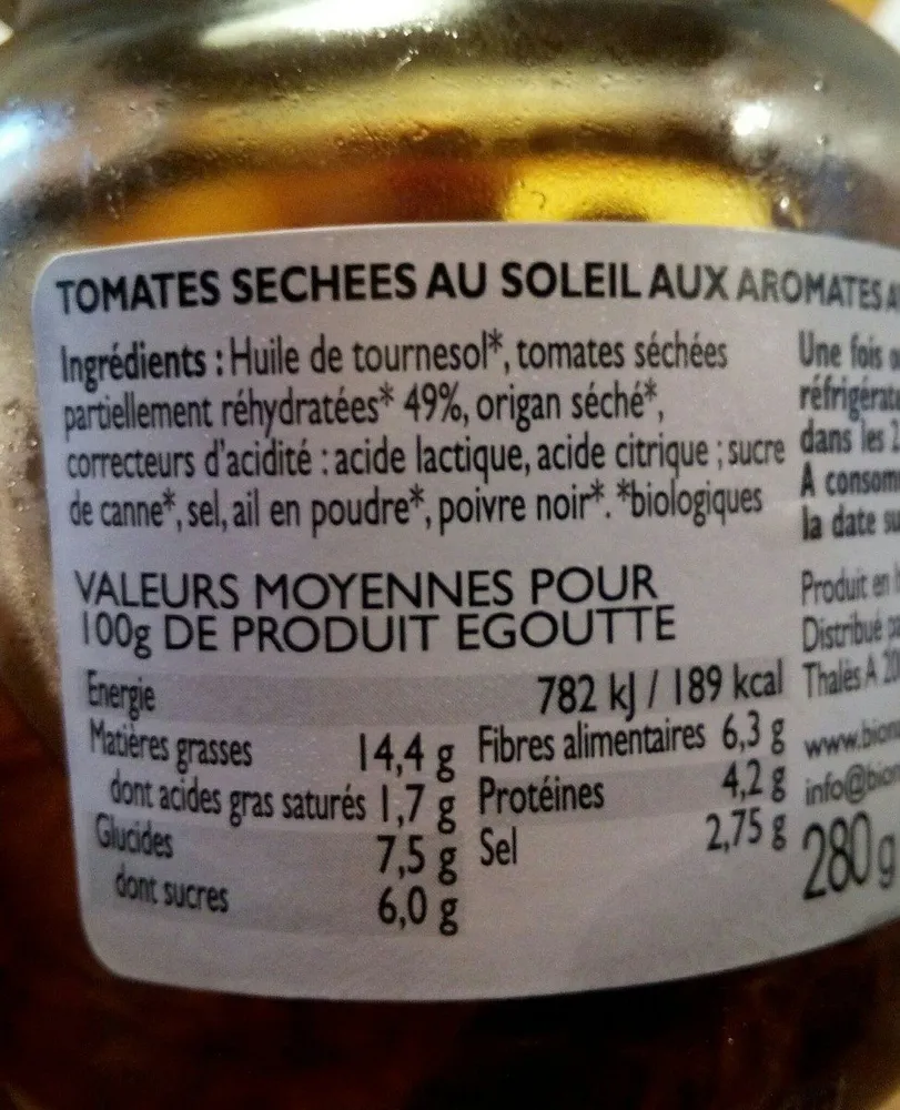 Tomates séchées à l'huile de tournesol