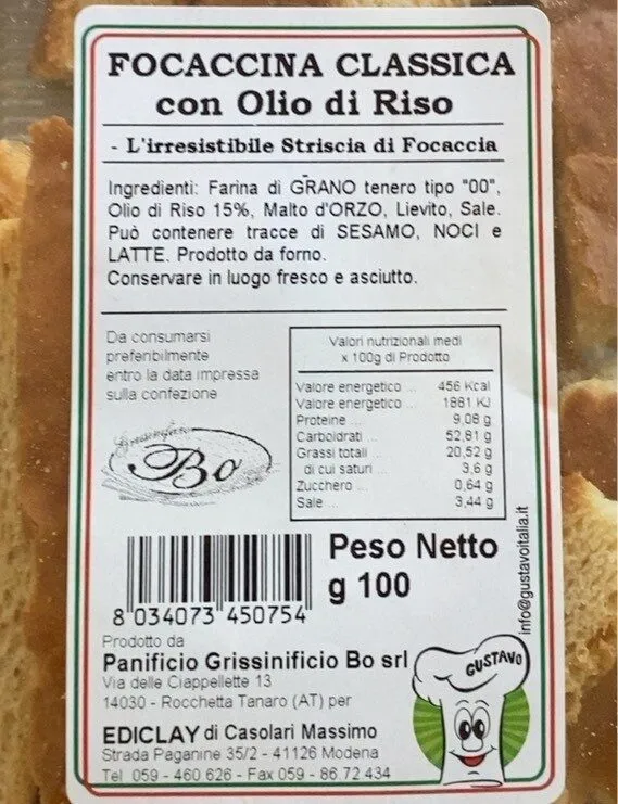 Focaccina classica con olio di riso