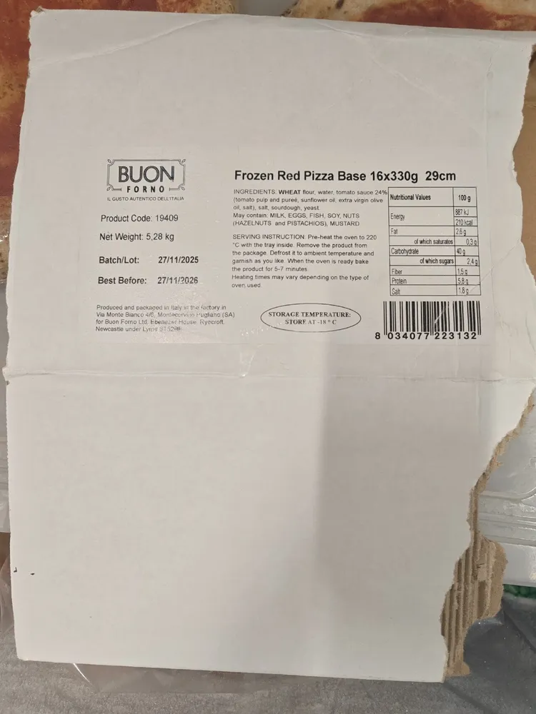 Frozen Red Pizza Base