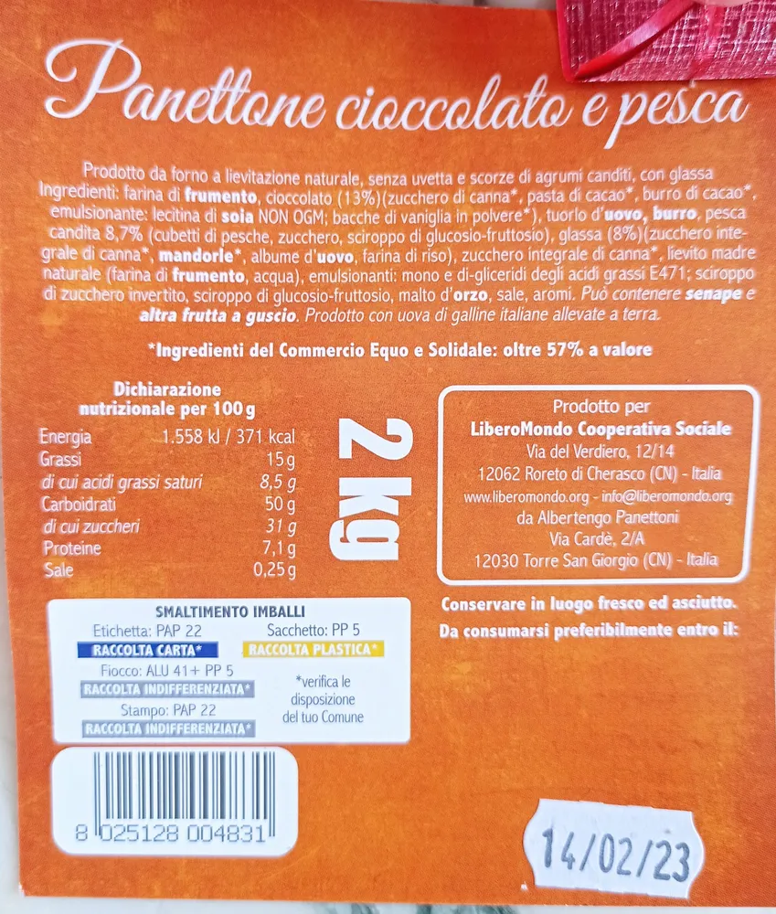 Panettone cioccolato e pesca