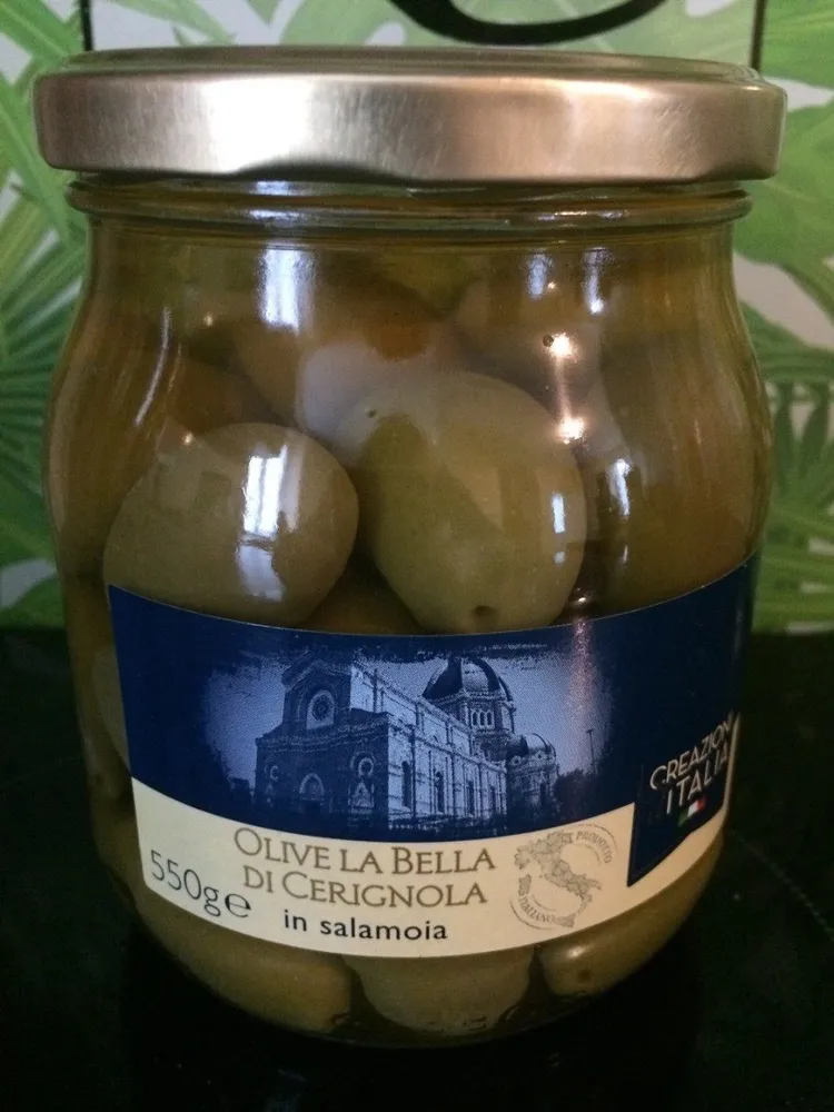 Olives vertes entières La Bella Di Cerignola en saumure