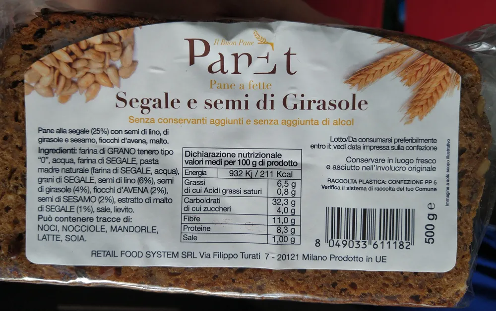 Pane a fette segale e semi di Girasole