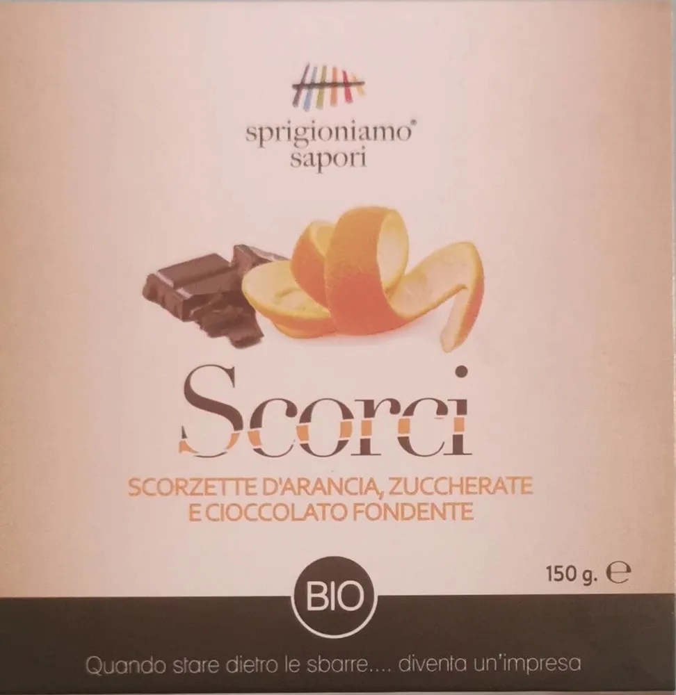 Scorzette d'arancia zuccherate e cioccolato fondente