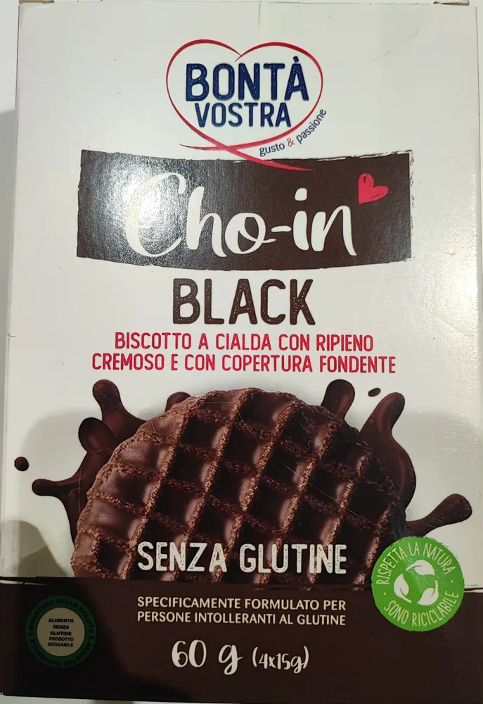 Cho-in black biscotto a cialda ripieno con copertura fondente