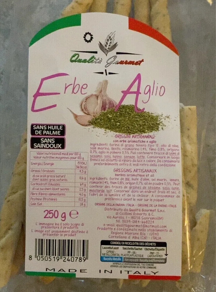 Gressins artisanaux herbes aromatiques et ail