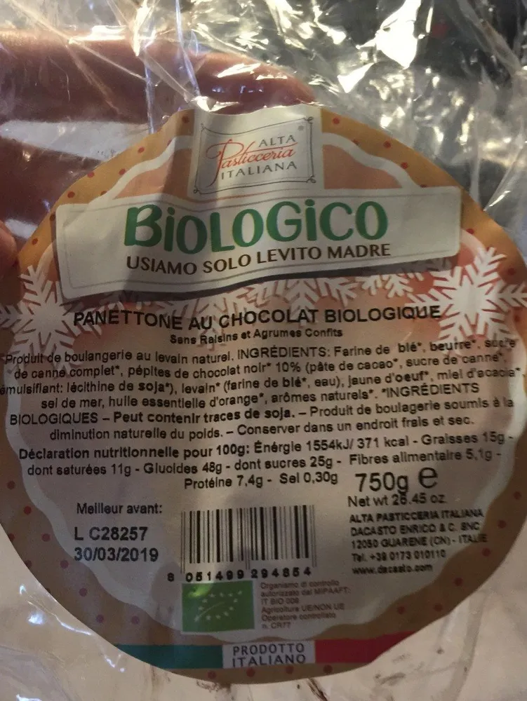 Panettone au chocolat biologique