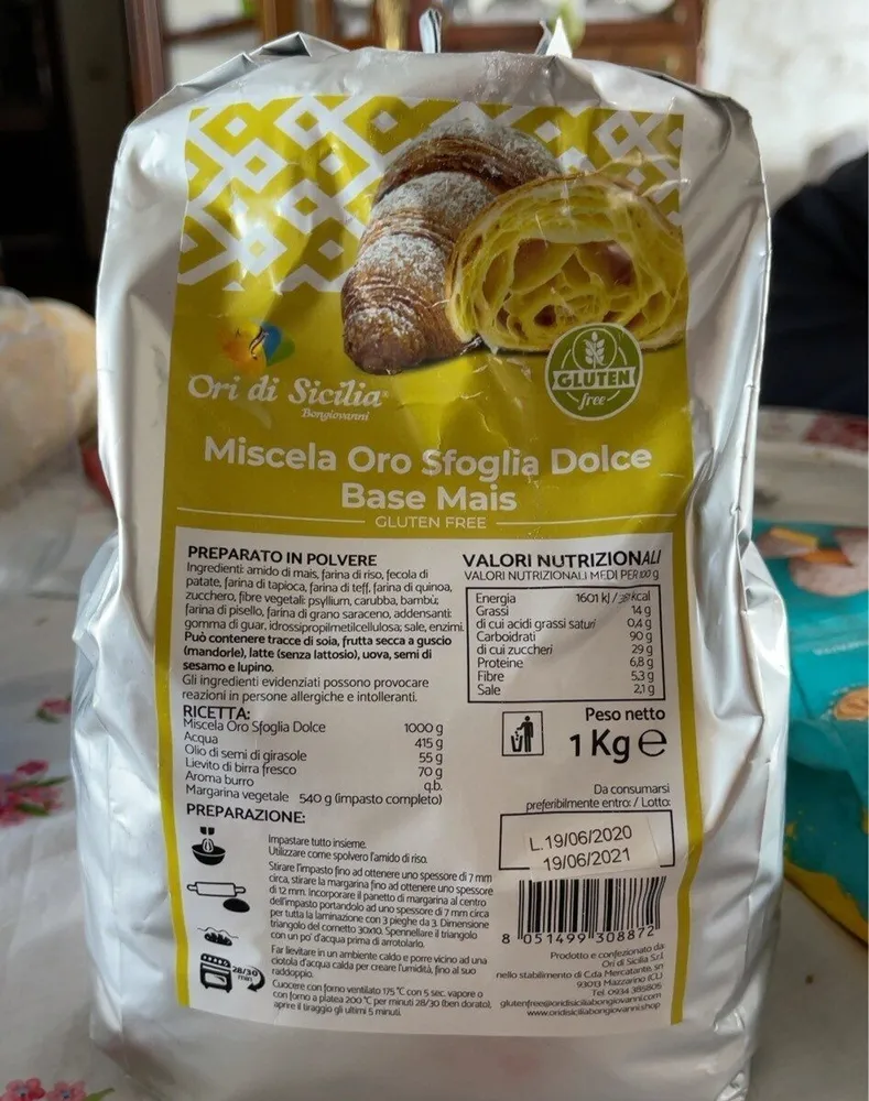 Miscela oro sfoglia dolce base mais