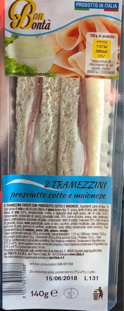 Tramezzini prosciutto cotto e maionese