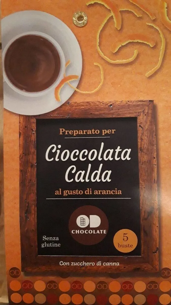 Preparato per cioccolata calda al gusto di arancia