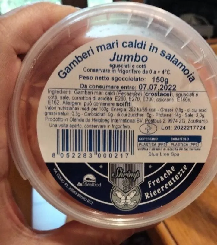 Gamberi mari caldi in salamoia