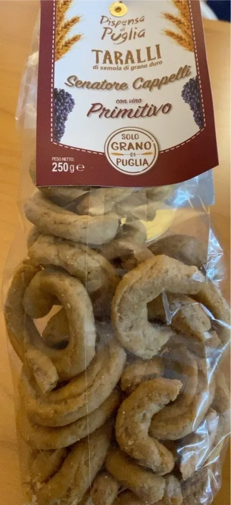Taralli di semola Senatore Cappelli con Vino Primitivo
