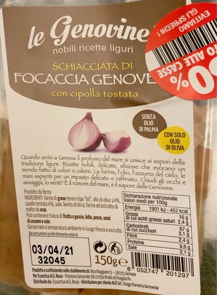 Schiacciata di focaccia genovese con cipolla tostata