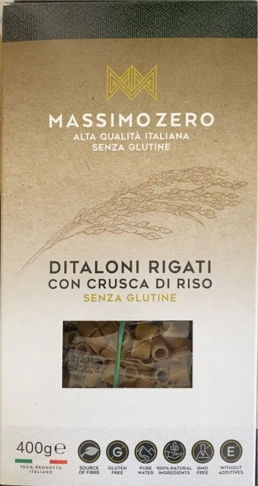 Ditaloni rigati con crusca di riso senza glutine