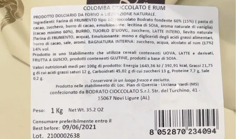 colomba cioccolato e rum