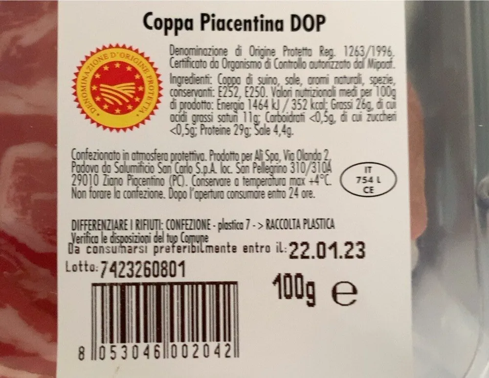 Coppa piacentina dop