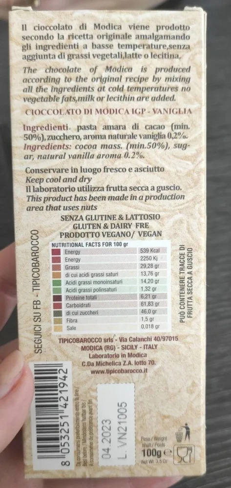 Cioccolato di Modica alla vaniglia