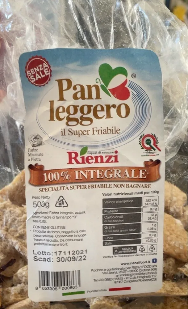 Pan leggero senza sale integrale