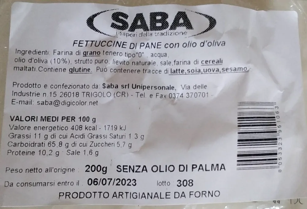 Fettuccine di pane con olio d'oliva