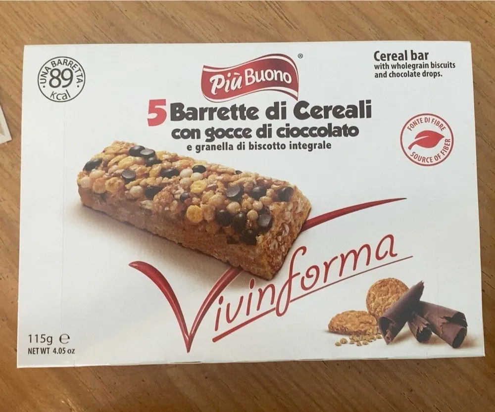 Barrette di cereali con gocce di cuoccolato