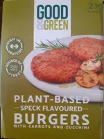 Plant based speck flavoured burgers with carrots and zucchini