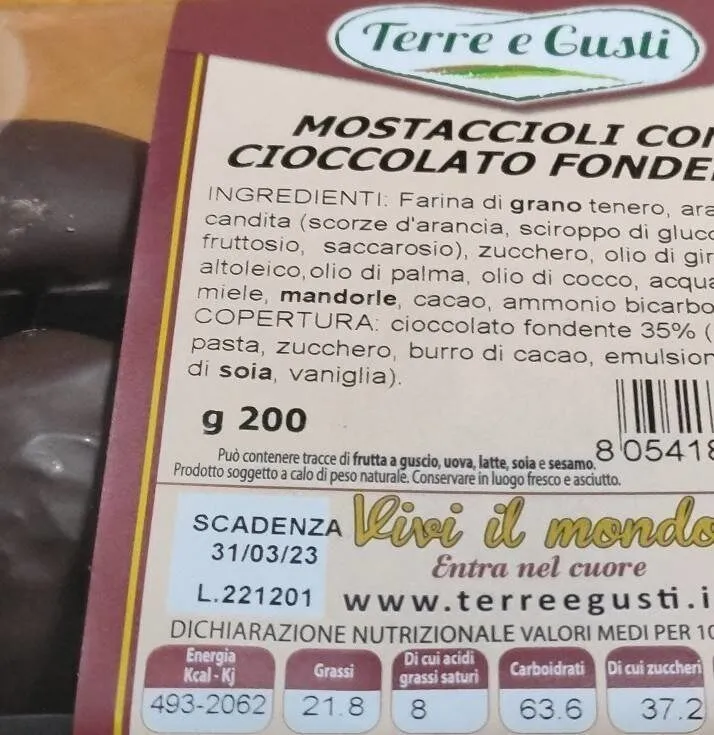 Mostaccioli con cioccolato fondente