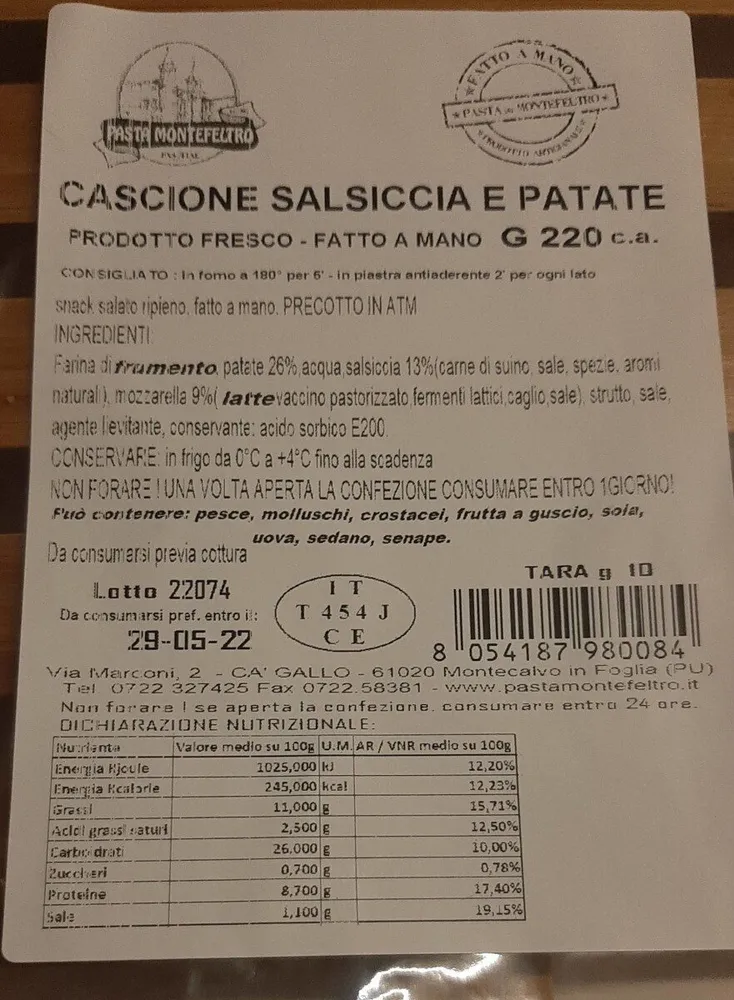 Cascione salsiccia e patate