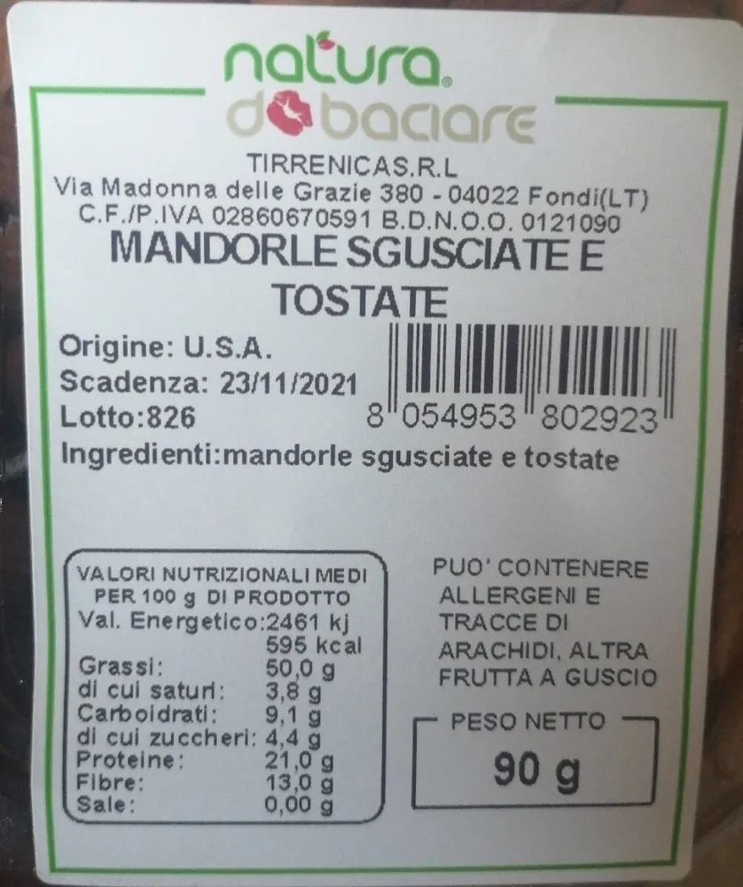 Mandorle sgusciate e tostate