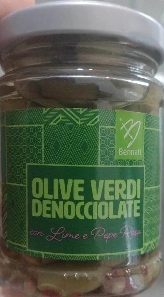 olive verdi denocciolate con lime e pepe rosa