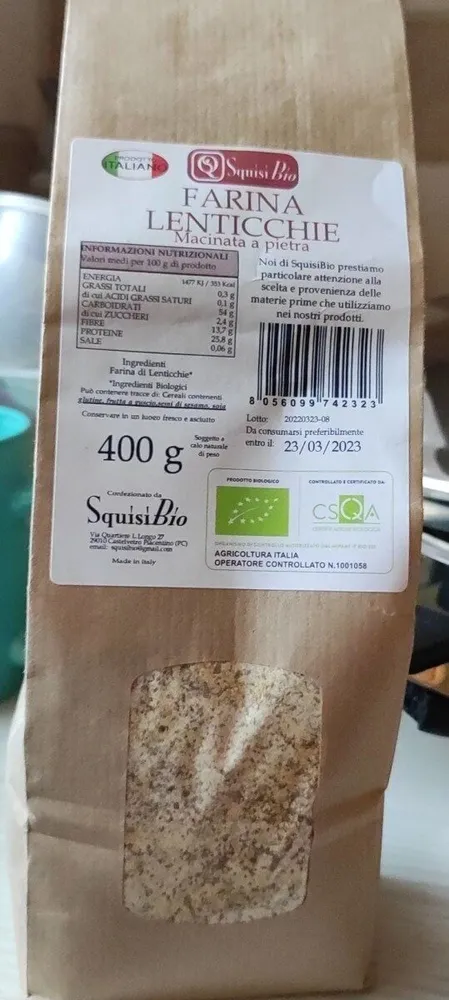 Farina di lenticchie macinata a pietra