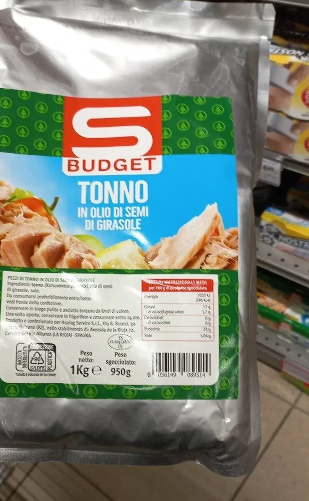 Tonno budget in olio di semi di girasole 1 kg.