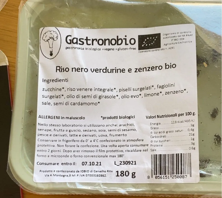 Riso nero verdurine e zenzero bio