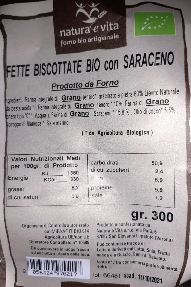 Fette biscottate bio con saraceno