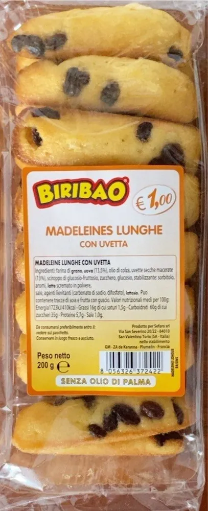 Madeleines lunghe con uvetta