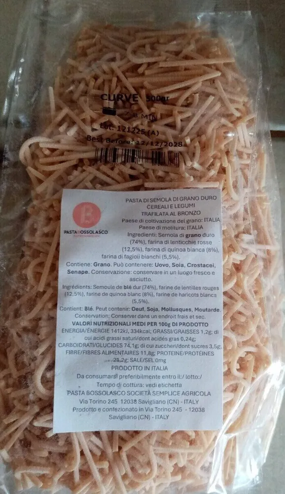 Pâte céréales et légumes secs